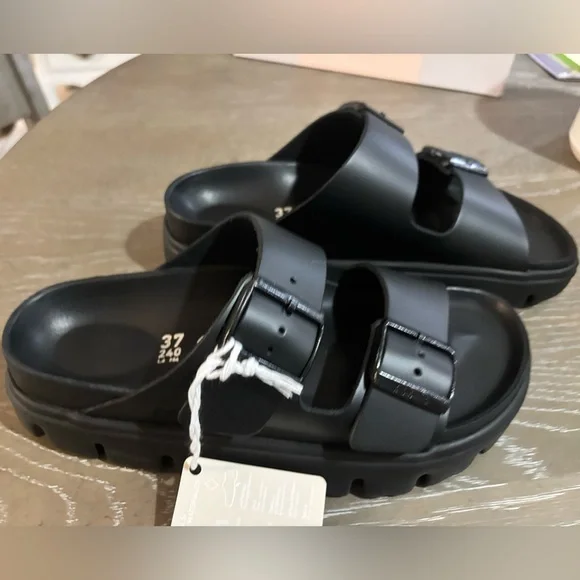 Black Leather Arizona Chunky Birkenstock Size 6 - Picture 3 of 9